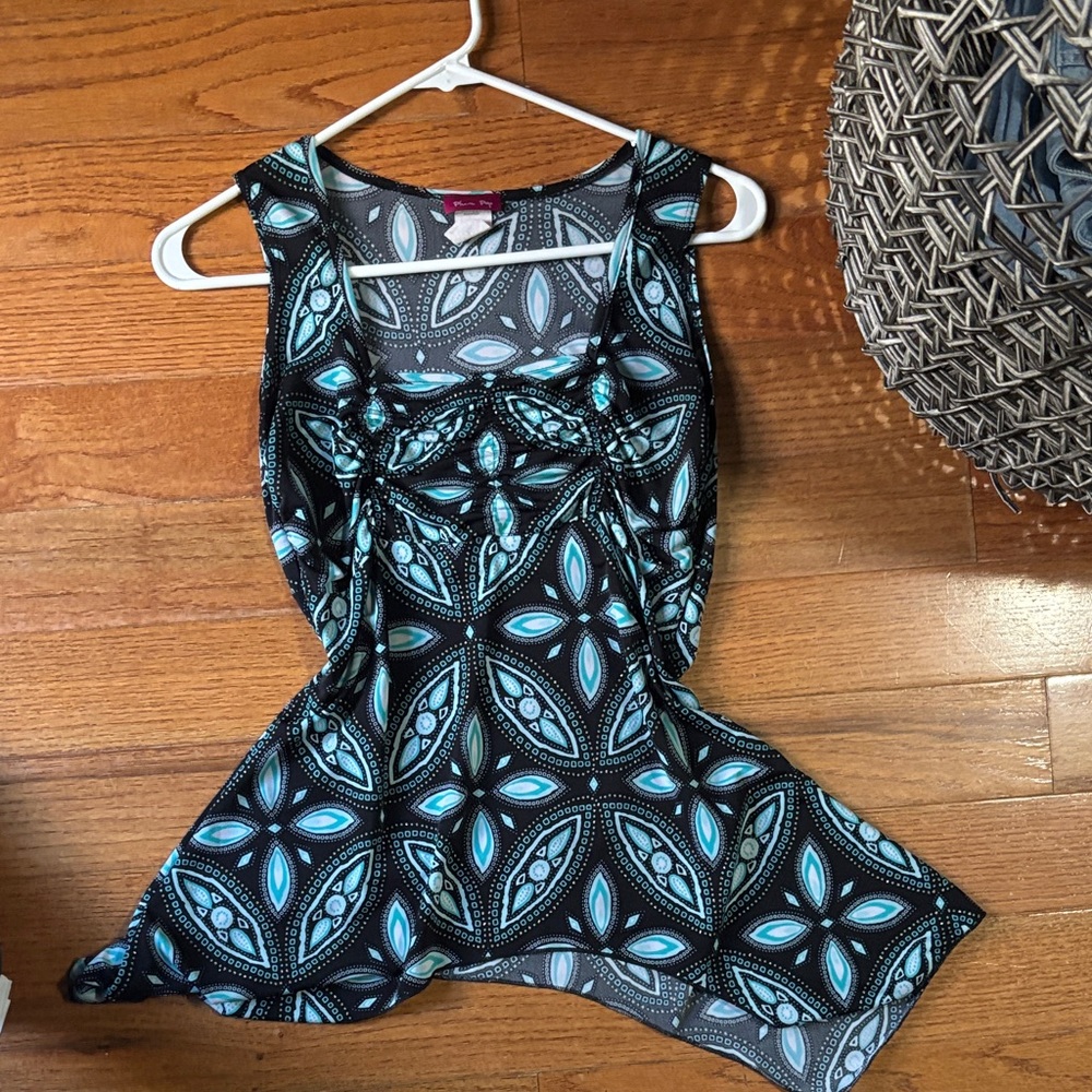 Elegant Blue and Black Patterned Women's Blouse